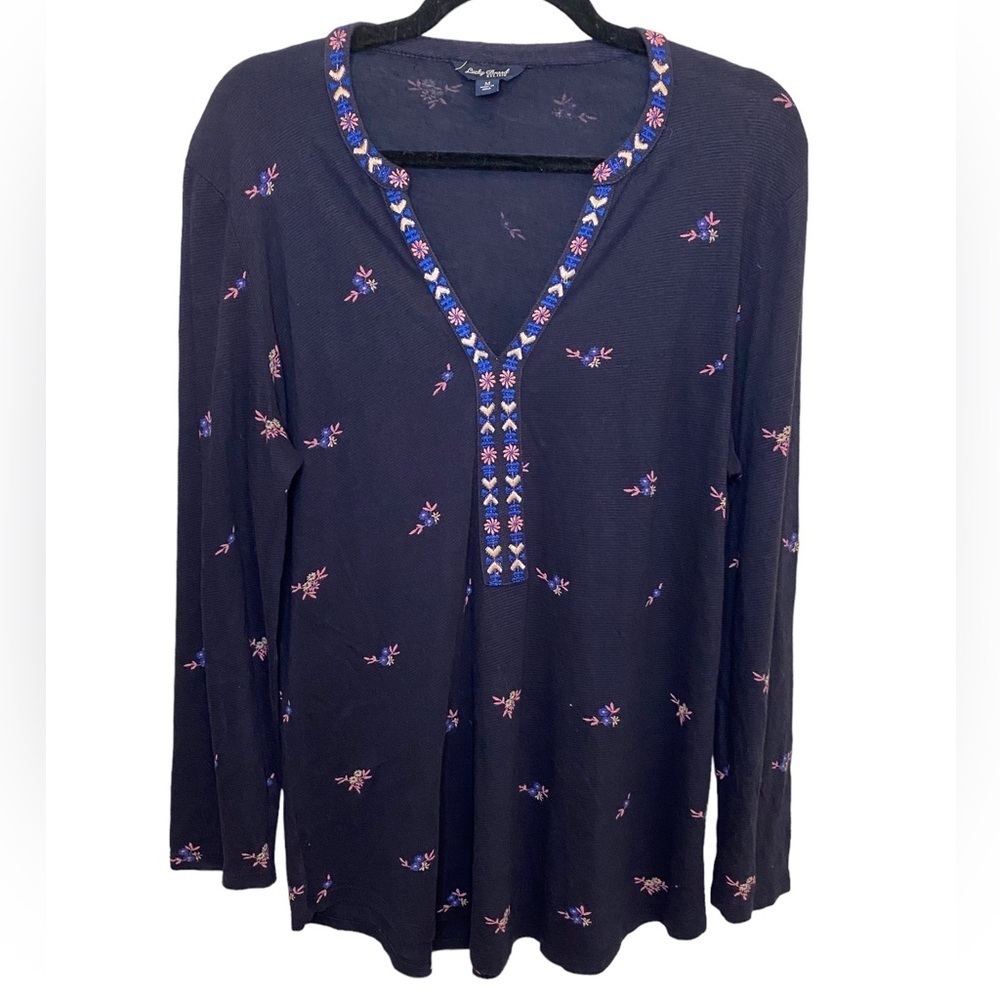 LUCKY Brand Long Sleeve Navy Embroidered Floral Medium Shirt